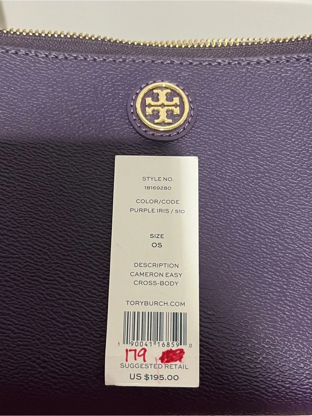Tory Burch Purple Leather Double-Zip Crossbody with Gold Logo